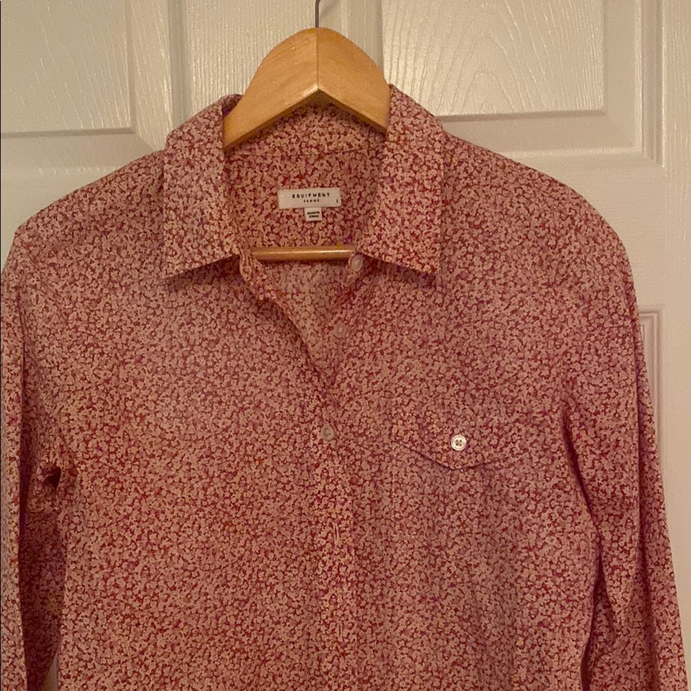 Equipment Red Button Down Shirt with Floral Pattern
